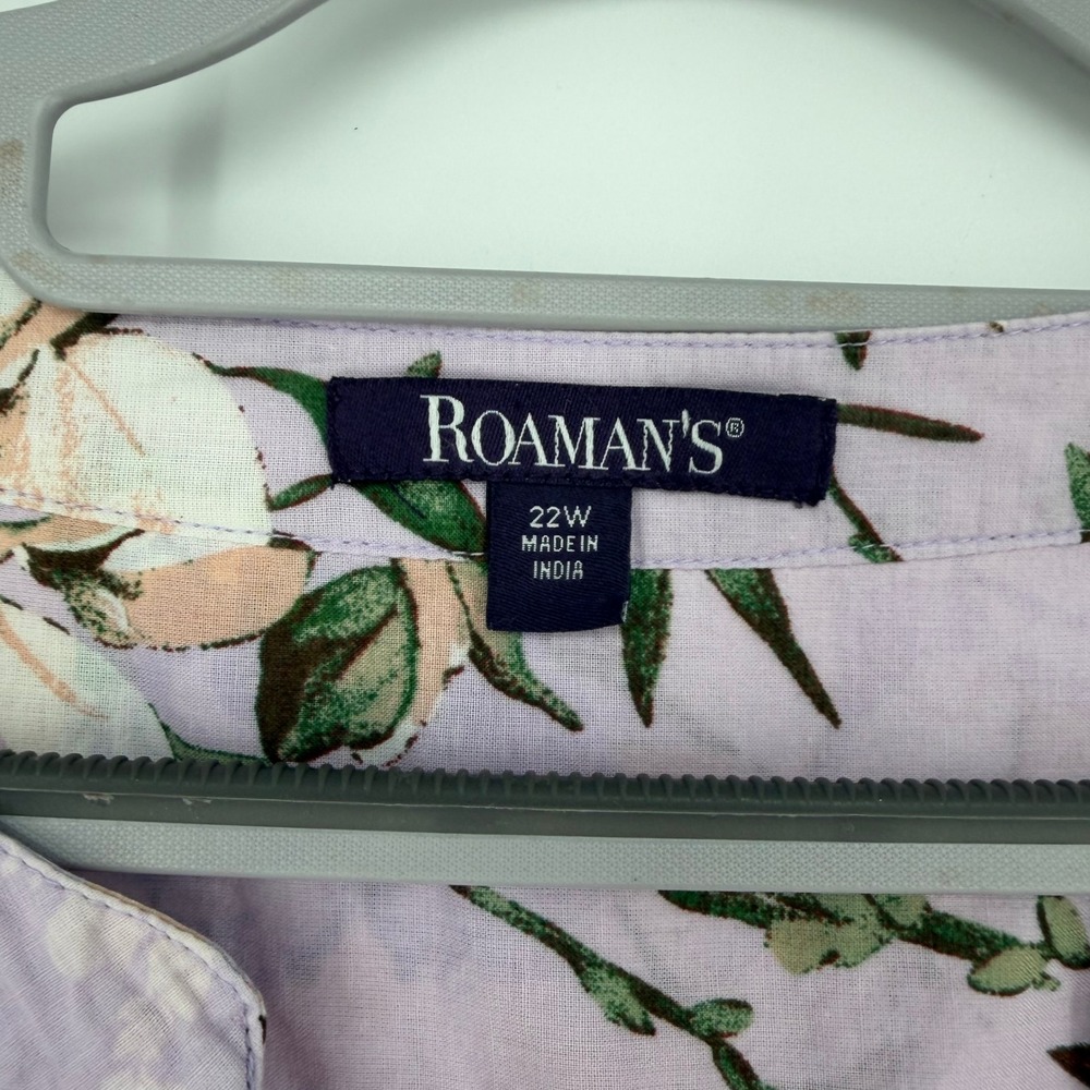 Roaman's Tunic Blouse Womens 22W Lavender Floral Pintuck Cotton Boho Botanical - Picture 4 of 7